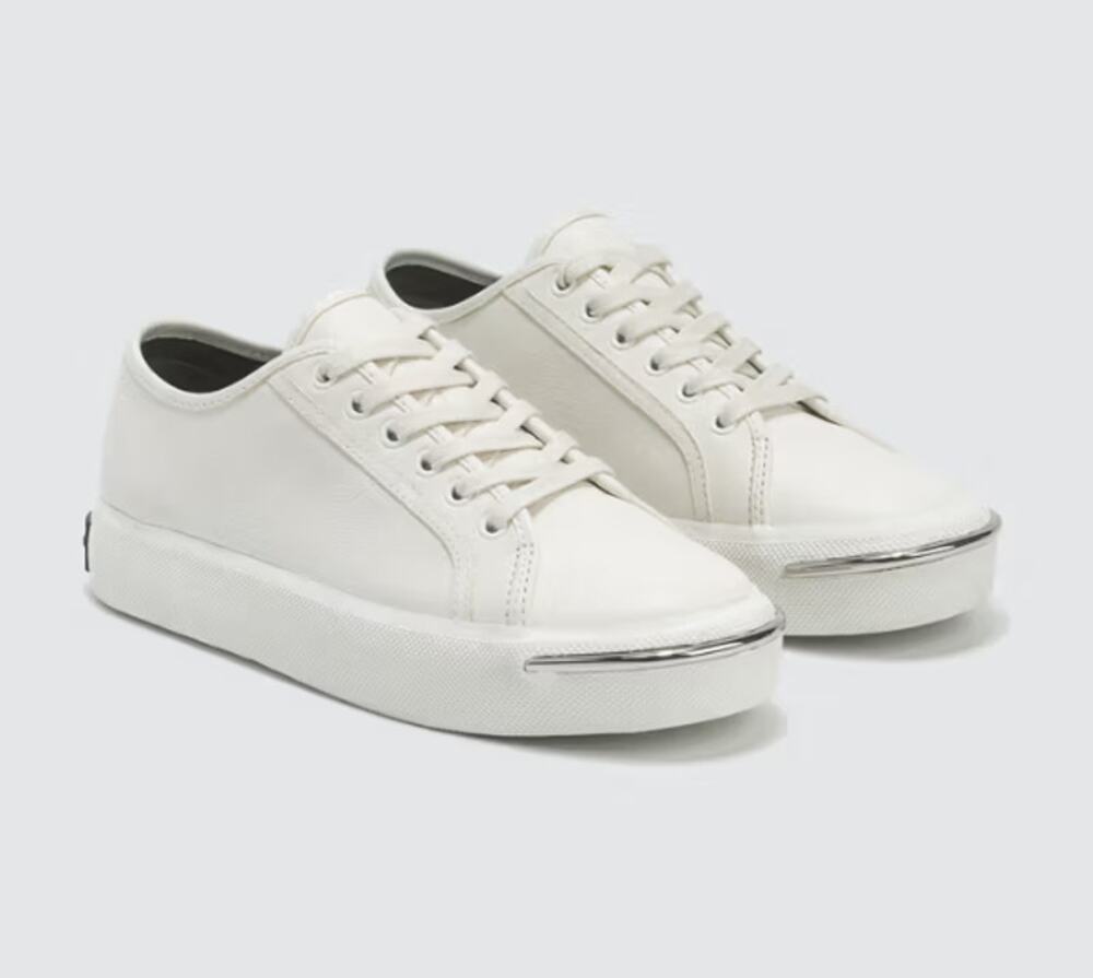 ALEXANDER WANG Pia Leather Sneakers White Low Top Lace Up Women's 38/US 8